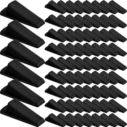 Frienda 72 Pcs Door Stoppers Bulk for Bottom of Door Rubber Door Wedge Stop Height up to 1.2 Inches Sturdy Door Stop Bulk for Heavy Duty Door Bottom Carpet Tile Concrete Wooden Floor (Black)