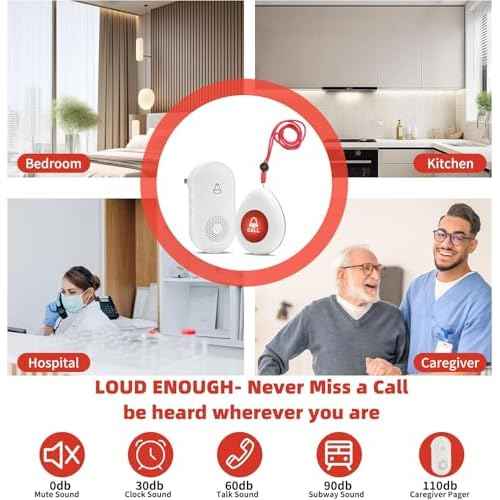 Wireless Caregiver Pager SOS Call Button for Elderly Monitoring 1000+ Feet Life Alert£¬Emergency Alert System Call Bell for Nurse Patient Disabled 2 Waterproof Transmitter & 2 Plugin Receiver