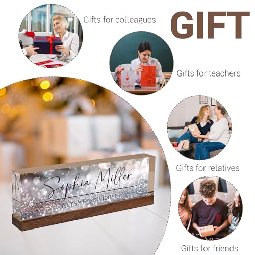 Glitter Grey Personalized Desk Name Plate for Office & Women Bosses