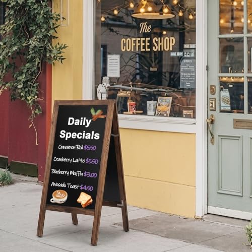 SEENYOO 40x20 Inch Double Sided Wooden Chalkboard Sign with Markers - Brown