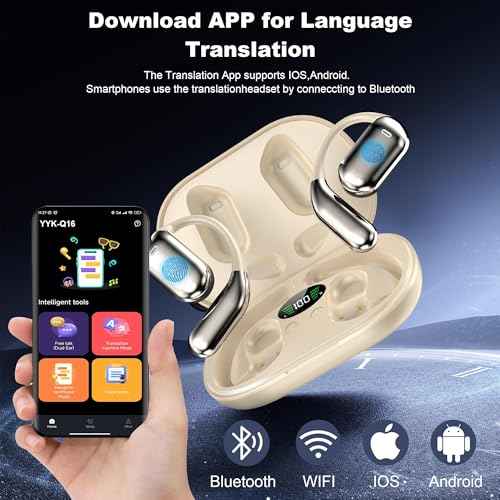 AI Language Translator Earbuds Real Time, 3-in-1 Translation Earbuds 134 Languages & Accents and Long Battery Life, HF Sound, Spanish/English Aud?fonos Traductores for Travel Business Learning, Beige
