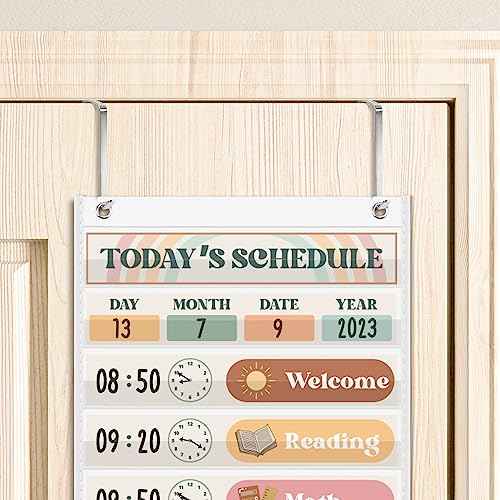Godery Boho Daily Schedule Pocket Chart for Classroom with 24 Cards£¬Welcome Back to School Classroom Decorations, White