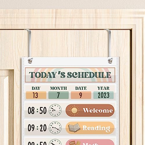 Godery Boho White Daily Schedule Pocket Chart for Classroom with 24 Cards - Back to School Decor