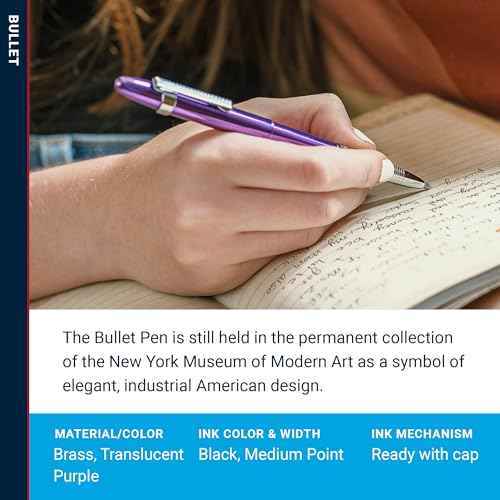 Fisher Space Pen Bullet Pen, Purple Haze, Ballpoint, Brass, Black Ink, Pocket Clip, Gift Box