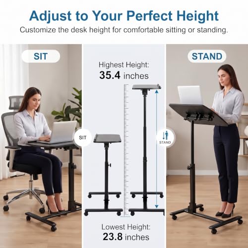 ZENY Overbed Table with Wheels - Dual 360° Rotating Laptop Desks, Height Adjustable