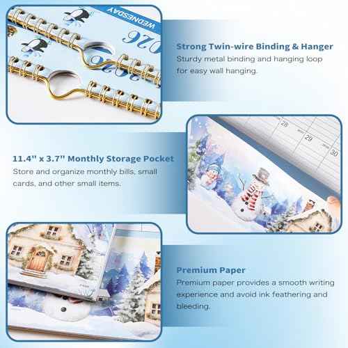 2026 Wall Calendar - 11.4" x 14.5", 12 Months from Jan. 2026 - Dec. 2026, 2026 Wall Calendar with Pockets for Home & Office, Vertical Calendar with Hanging Loop