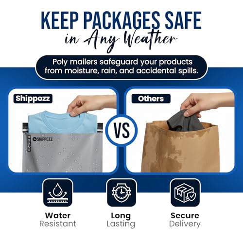 Shippozz 9x12 Waterproof Poly Mailers 200 Pack - Self Seal Shipping Bags for Clothes & Books