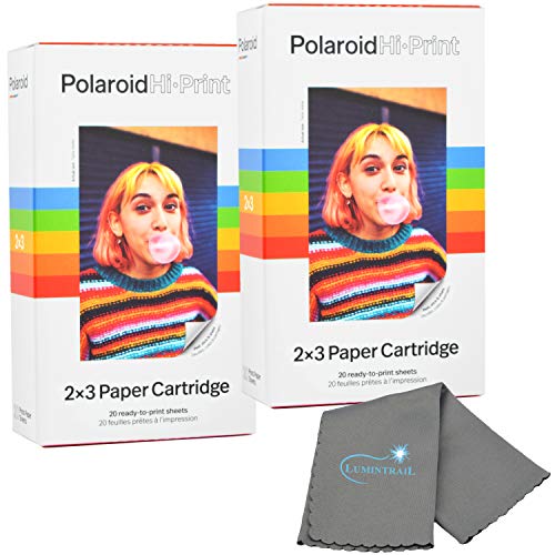 Polaroid Hi Print 2x3 Paper Cartridge, Peel and Stick, 2 Pack (40 Photos) with a Microfiber Cleaning Cloth
