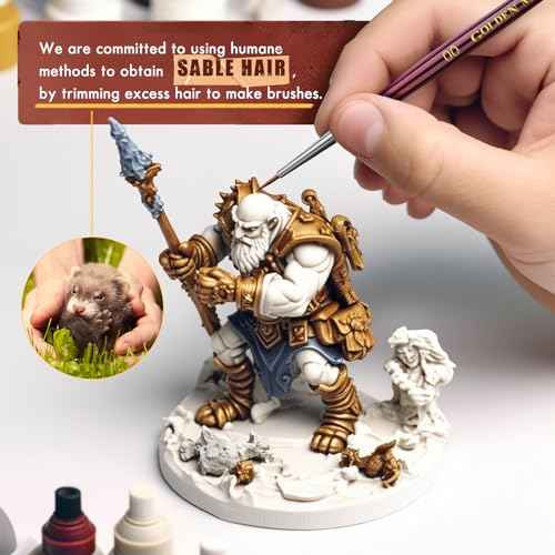 Kolinsky Sable Miniature Paint Brushes, Professional Fine Detail Paint Brushes, Golden Maple Round Point Paint Brush for Miniatures, Watercolor Details, Figures & Acrylic - Size 00, 0, 1