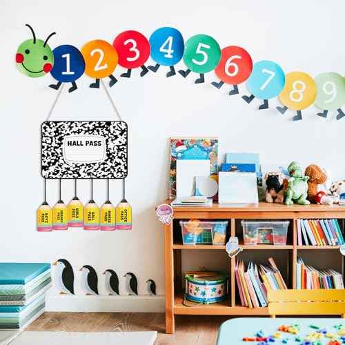 7 Pcs Hall Passes for Classroom Include 1 Hall Passes Chalkboard with 6 Pack of Pencil Shape Hall Passes Bathroom Passes for Classrooms Elementary School Teacher Gift