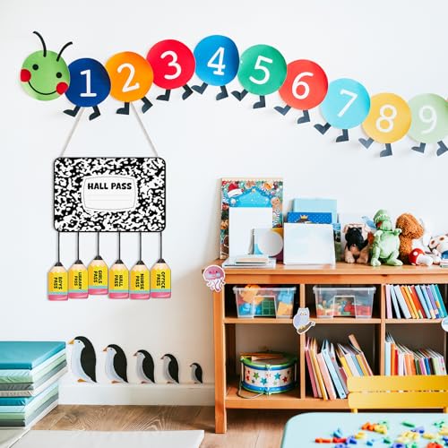 Fullhawl Classroom Hall Pass Set with Chalkboard & Pencil-Shaped Passes, 7 Pieces