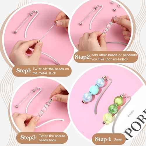 50 Pcs Beadable Bookmarks DIY Metal Blank Bar Bookmark Silver for Beads Modern Bead Craft Jewelry Pendant Charm Gift for Book Lovers Student Teacher Office Supplies