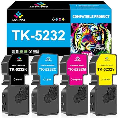 LeciRoba Compatible TK5232 (TK-5232) 4-Color Toner Cartridge Replacement for Kyocera TK-5232 TK-5232K TK-5232C TK-5232M TK-5232Y for Kyocera Ecosys M5521cdw P5021cdw P5021cdn M5521cdn Printer