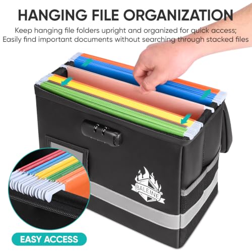 BALEINE Fireproof Waterproof Document Box with Lock, 12.5x10.5x6 Inch, Black - Medium Size