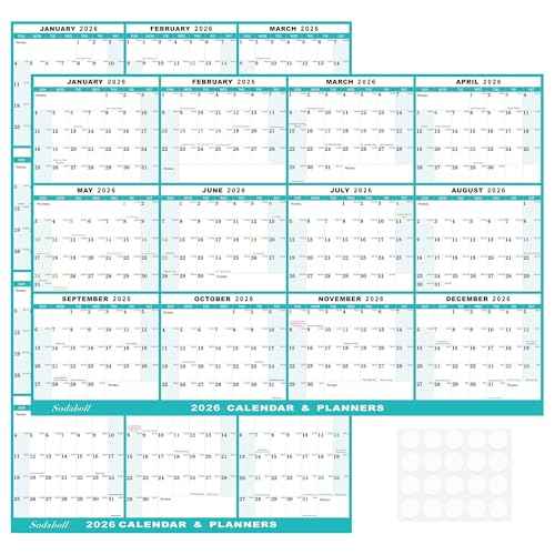 24" x 36" 2026 Wall Calendar, Folded Wet & Dry Erase Wall Calendar 12 Month, Annual Yearly Planner Yearly Laminated Calendar 2026 Horizontal/Vertical, with Julian Dates
