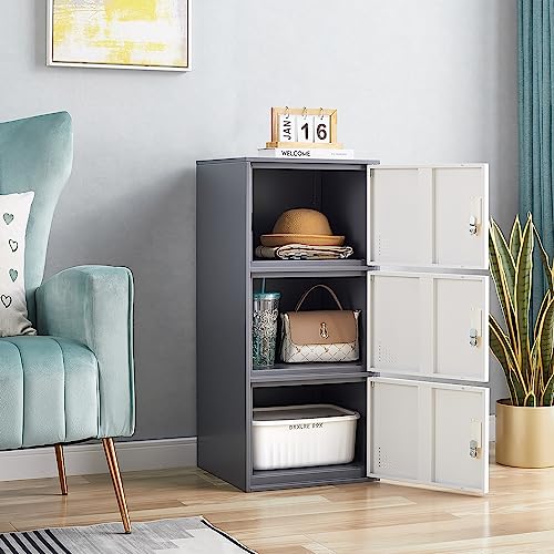 iCHENGGD 3-Door Metal Locker Cabinet – 35.4 in H Steel Storage Locker Grey