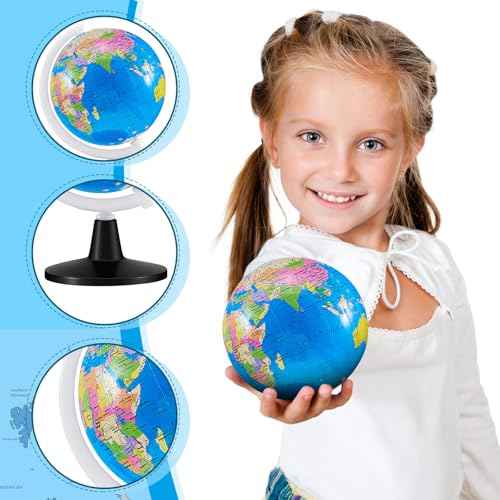 Henoyso 24 Pcs Mini World Globes for Kids Learning 3.4 Inches Rotating World Map Earth Globes Bulk with Stand for Classroom Table Decor Desk Centerpieces Decorative Geography Education, Blue