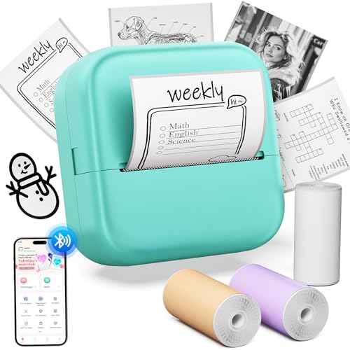 Sticker Maker M02X Mini Sticker Printer Bluetooth Mini Portable Thermal Printer Inkless Pocket Photo Printer Come with 3 Rolls Paper for Study Notes,Memories,Photo,Receipt