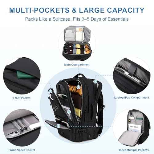 Carry On Travel Backpack, 35L-40L Expandable Extra Large Airline Approved,Lightweight Daypack for Men and Women£¨Black£©