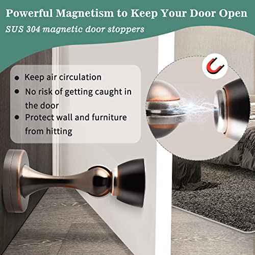 HUTLON Magnetic Door Stoppers, Oil Rubbed Bronze Stainless Steel, Heavy Duty Wall Floor Mount Magnet Door Holder Soft Catch, 6 Pack