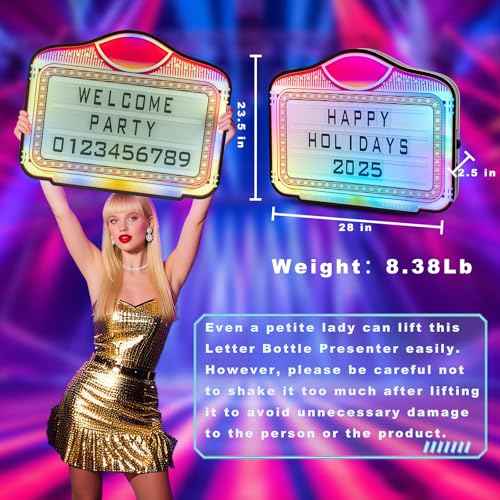 LED Letter Bottle Presenter, VIP Bottle Service Sign, Handheld Light Box with Color Change for Nightclub, Bar, Party, Birthday - Acrylic Frame with 4 Letter Sets & 2 Number Kit (Whiteboard Letters)