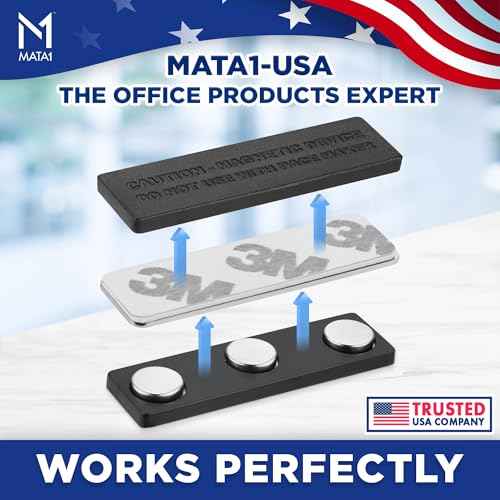 Mata1-USA No-Pin Design Name Tag Magnets (100 Badge Holder Magnets, 1.75 x 0.4 inches), Name Tag Magnet Backs w/ 3 Extra-Strong Neodymium Magnets for ID Badge Holders