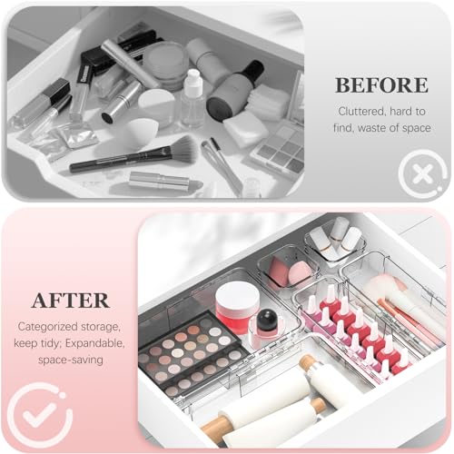 DILIBRA 16-Piece Clear Expandable Drawer Organizer Set - Large, Medium & Small