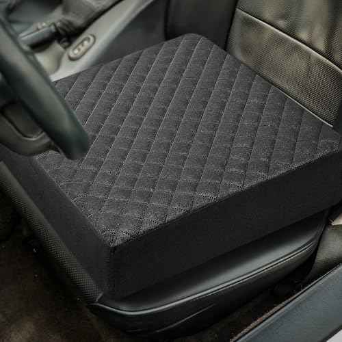Booster Cushion for Adults - 18x18x5 Medium-Firm Seat Cushion for Home, Office, Wheelchair, Car - Washable Velvety Cover with Waterproof Layer, Removable Strap & Non-Slip Base - Black