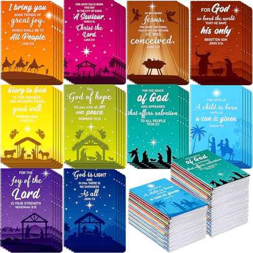 Tenceur 100 Pcs Mini Christmas Notepad Nativity Theme Christian Gift Stuffers Christmas Notebook Bible Verse Notepads 10 Styles for Office Supply Christmas Party Favors Holy Night
