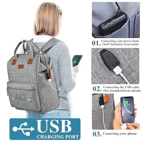 Nurse Backpack/Bag for Women - 15.6 Inch Waterproof Laptop Travel Backpack with USB Charging Port, Large Wide-open Nursing Bags,Nurse Bags for Work,Home Health Clinical Bag for College Teacher, Grey