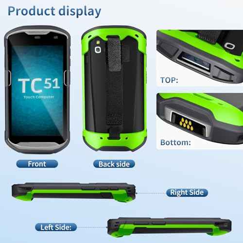 Upgraded Protective Case for Zebra TC51 TC52 TC56 TC57 TC510K Rugged Boot Case Cover for Zebra Scanner TC52x TC57x TC52ax with Hand Strap & Tempered Glass (Green)