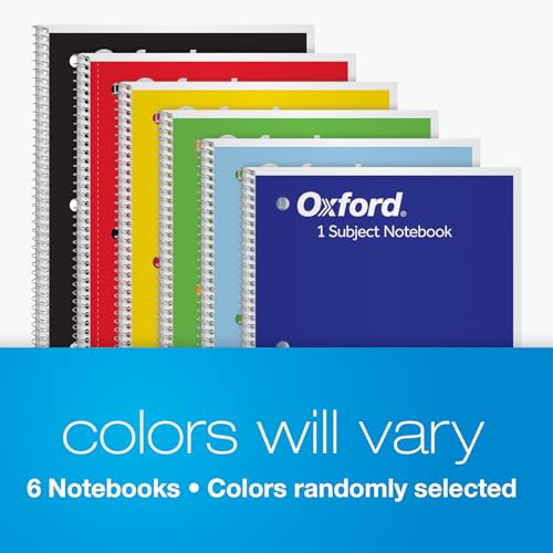 6 Pack Wide Ruled Spiral Notebooks - 8 x 10.5 Inches, Assorted Colors, School Supplies