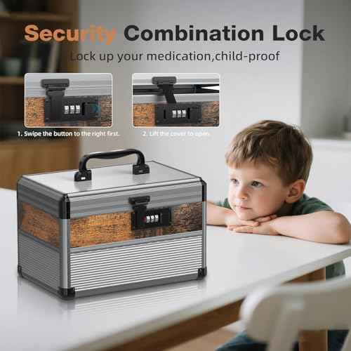 Glosen security lock box with code medicine lock box for Personal Items (Size Small 10inch-Black) Lockable Dorm Storage Trunk with code Lock,Briefcase