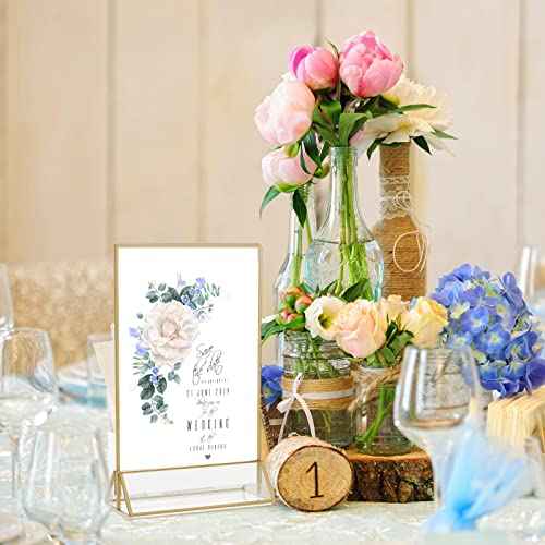 Maitys 26 Pieces 4x6 Gold Picture Frame Clear Acrylic Sign Holder with Gold Borders and Vertical Stand Double Sided Wedding Table Number for Wedding, Menu Holder, Photos Display