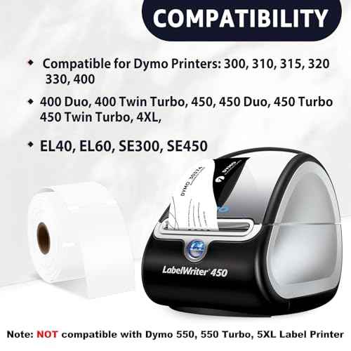 6 Roll (300 Labels/per) Compatible for Dymo 30374 White 2x3-1/2 Business/Appointment Cards Stock Non-Adhesive Label Printer Tape for LabelWriter 450, 450 Turbo, 4XL Printers [NOT FIT 550 & 5XL]