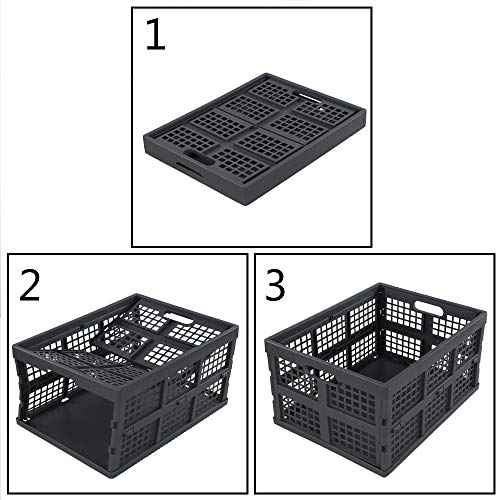 Idotry Plastic Folding Storage Crates, Grey Collapsible Basket, 28 L, Set of 3