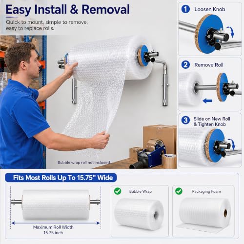 Wall Mount Bubble Wrap Dispenser for Packing Rolls - Space Saver
