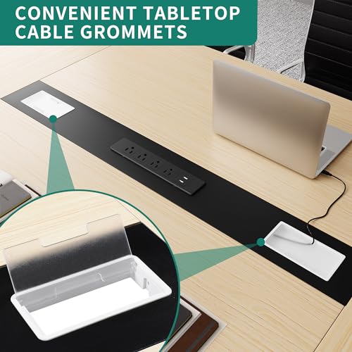 8FT YITAHOME Boat Shaped Conference Table with Power Outlets & USB, Light Wood