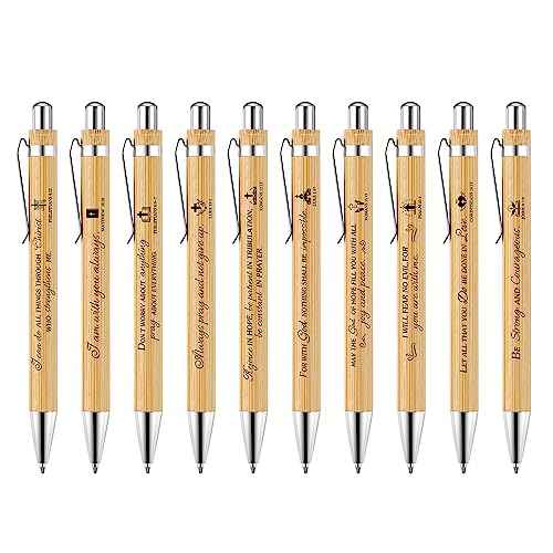 Bible-Verse-Pens Bamboo Christian Pens, Retractable Ballpoint Pens, Inspirational Scripture Pens for Women & Men/Thanksgiving/Christmas/White elephant Gifts (100 Pcs)