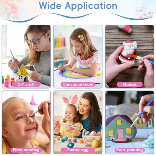 Small Paint Brush, 80 Pcs Flat & Round Acrylic Paint Brushes Bulk for Touch Up Watercolor Oil Canvas Face Painting, Paint Brushes for Kids Classroom Students and Paint Parties