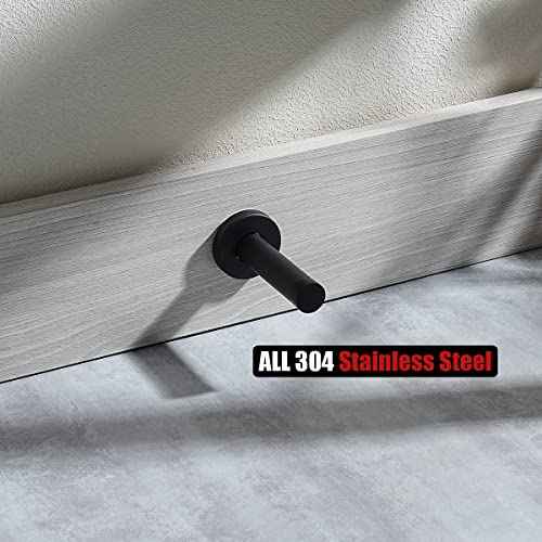 JQK Door Stopper Black, 304 Stainless Steel Thicken 1mm Sound Dampening Door Stop Bumper Wall Protetor 2 Pack, Matte Black, DSB5-PB-P2