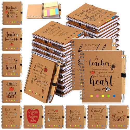 Glenmal 30 Sets Christmas Teacher Appreciation Gift for Women Spiral Notebook Thank You Gift for Teachers from Students Inspirational Journal with Bamboo Pens for Thanksgiving