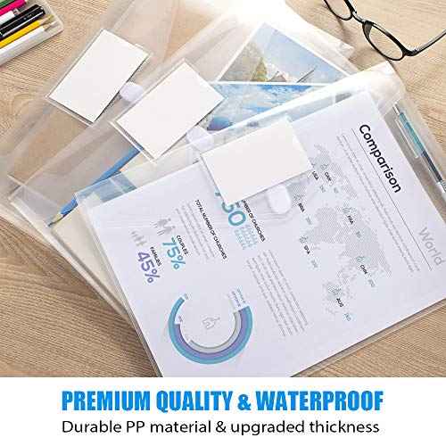 Sooez 10 Pack Plastic Envelopes File Folders, Clear Folder for Document US Letter A4 Size Poly Envelopes with Label Pockets for School Home Work Office Organizer, Clear