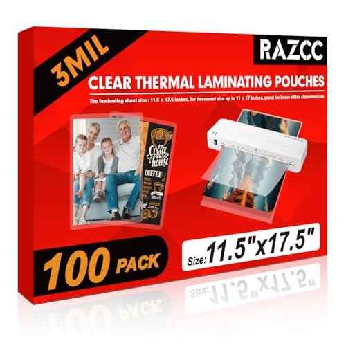 Laminating Sheets, 100 Pack Clear Thermal Laminating Plastic Paper Hold 11 x 17 Inch Sheet, 3 Mil Lamination Sheet Paper for Laminator, Round Corner