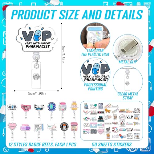 86 Pcs Pharmacy Week Gifts Include 12 Pharmacy Pens 12 Pharmacist Sticky Notes 12 Badge Reels 50 Cute Stickers for Pharmacist Gifts Set Nursing Week Doctor Medical Assistant Technician Clinic Supplies