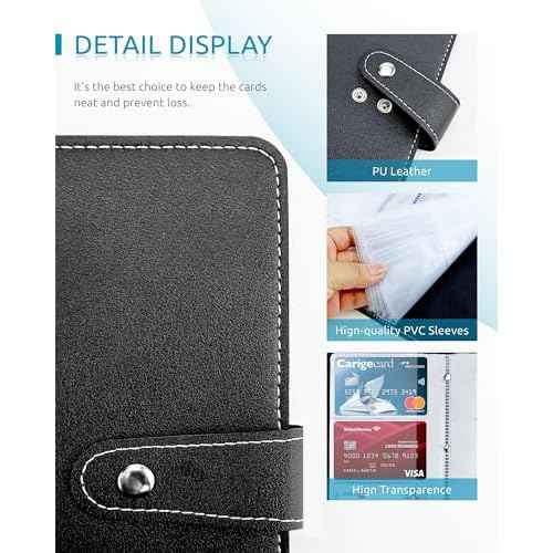 Credit Card Holder, Leather Business Card Organizer with 96 Card Slots, Professional Card Book Case for Cards and Important Documents to Prevent Loss or Damage (Black)