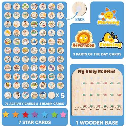 Wooden Daily Routine with Stars, Chore Chart for Kids, Visual Schedule for Kids, Morning Evening Routine Chart, Preschool Routine Chart, Routine Chart for Kids