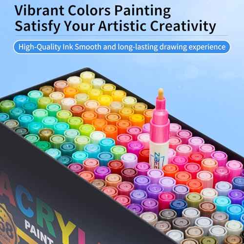 Guangna Acrylic Paint Markers, Acrylic Paint Pen, Waterproof & High Saturation Ideal for Wood, Metal, Plastic, Canvas, Fabric, Glass, Ceramic, Rock Painting DIY Art Supplies (Fine Tip, 168)