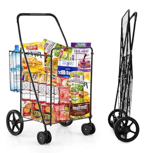 Byroce Folding Shopping Cart, Jumbo Grocery Cart on Wheels w/Double Basket, Portable Handle & Rolling Swivel Wheels, Heavy Duty Utility Cart for Groceries Laundry Book Travel Luggage (Black)