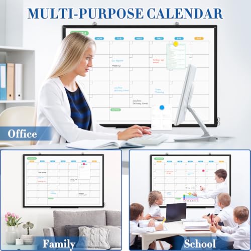 WALGLASS 36x24 Inch Double-Sided Black Frame Dry Erase Calendar Whiteboard Wall Organizer
